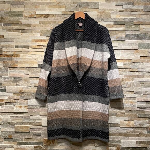 Chico’s 1P, M Open Front Cardigan | Striped Knit, Neutral Fall, Cozy Shawl NWOT - Picture 3 of 11